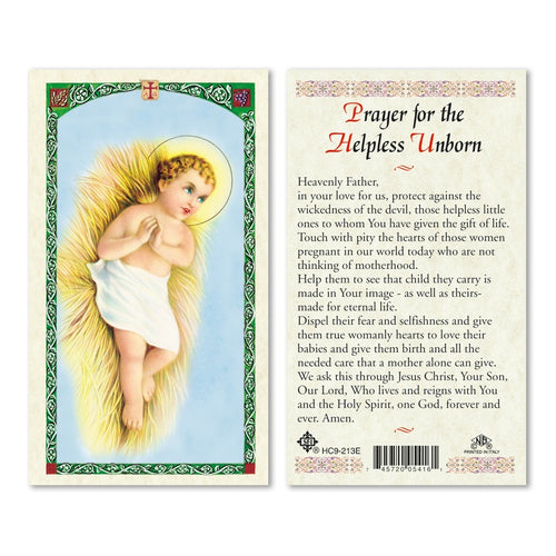 Prayer for the Helpless Unborn Holy Card
