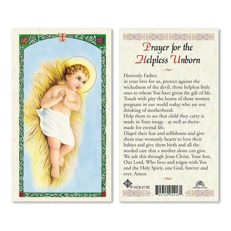 Prayer for the Helpless Unborn Holy Card