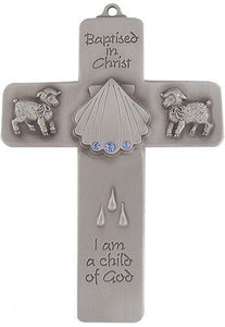 5" PEWTER CROSS/BAPTISM W/BLUE STONES - JC-3207-E - Catholic Book & Gift Store
