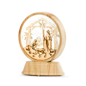 Lit Wood Holy Family Snow Globe