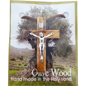 2"H OLIVE WOOD CRUCIFIX ON CORD