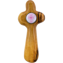 Girls Baptism Cross - Holy Land Olive Wood Handheld Prayer Comfort Cross in Gift Box