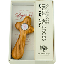 Girls Baptism Cross - Holy Land Olive Wood Handheld Prayer Comfort Cross in Gift Box