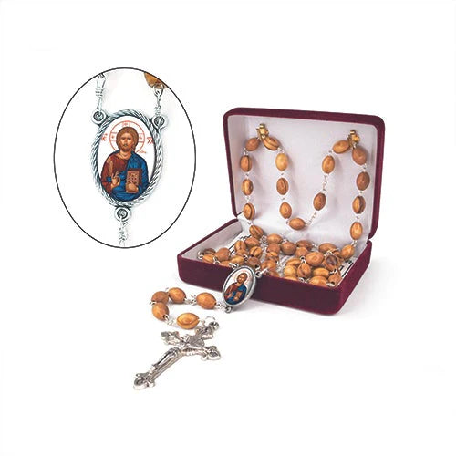 Olive Wood Rosary/Jesus, King of the Universe Icon Center