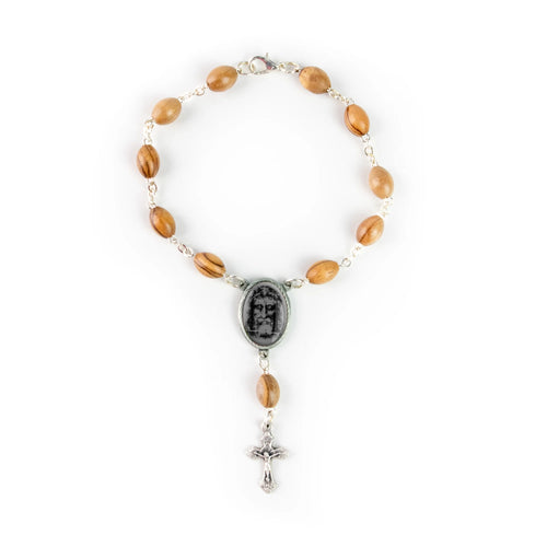 Olive Wood Auto Rosary with Shroud of Turin Centerpiece