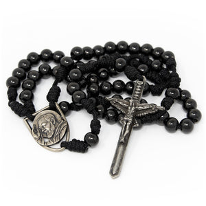 In Via || “St. Padre Pio Defender” Handmade Rosary - Black Stainless Steel - 5 Decade