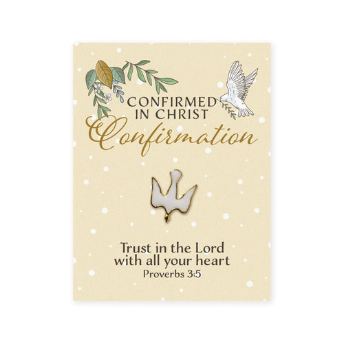 Confirmation Lapel Pin/White Enamel Dove/Carded