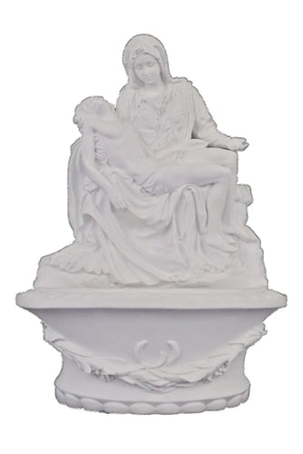 Pieta holy water font in white