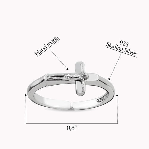 STERLING SILVER FLAT TOP CRUCIFIX RING/ADJUSTABLE