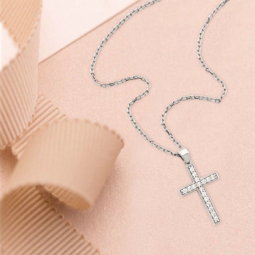 Sterling Cross Pendant with Cubic Zirconia Accents