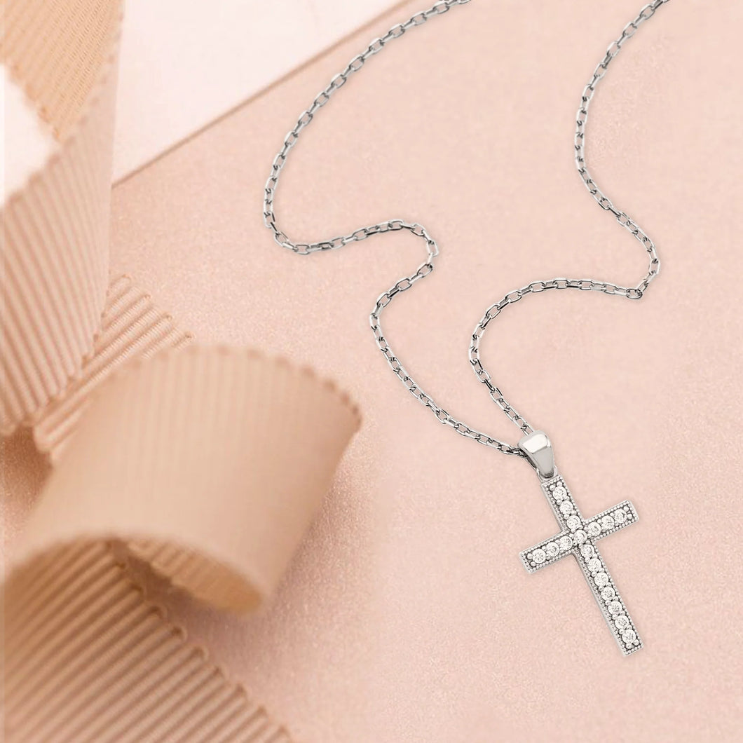 Sterling Cross Pendant with Cubic Zirconia Accents