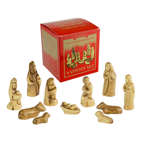 Olive Wood Faceless 12-Piece Nativity Set