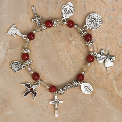 Red Confirmation Stretch Bracelet with Italian made Charms