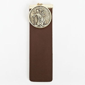5"H ST CHRISTOPHER BOOKMARK LEATHER - THE JOURNEY