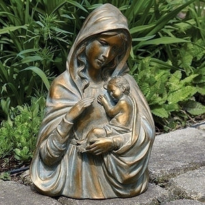 14.25"H BRONZE MADONNA & CHILD BUST STATUE