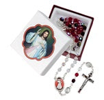 TRI COLOR GLASS BEAD ROSARY DIVINE MERCY