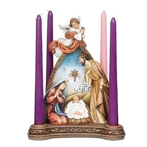10.75"H ANGEL OVER HOLY FAMILY ADVENT CANDLE HOLDER