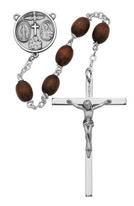 STERLING  6X8MM BROWN WOOD ROSARY - 137L-BRF