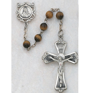 STERLING SILVER 6MM TIGER EYE ROSARY - 169LF - Catholic Book & Gift Store 