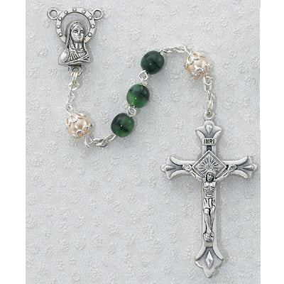 6MM GREEN/PEARL ROSARY - 170-GRR - Catholic Book & Gift Store 