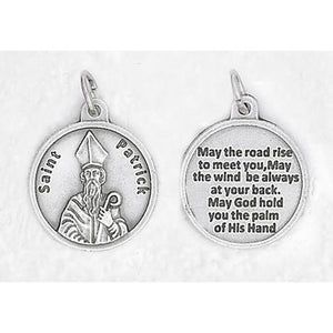 ROUND ST. PATRICK SILVER TONE MEDAL WITH PRAYER