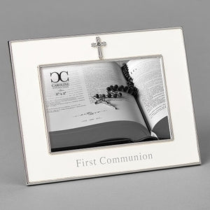 6"H COMMUNION FRAME WITH CROSS HOLDS 4X6 PHOTO