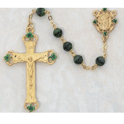 7MM GOLD WITH GREEN GLASS ROSARY