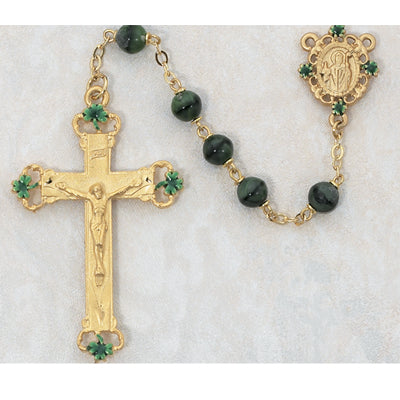 7MM GOLD/GREEN GLASS ROSARY - 197HF