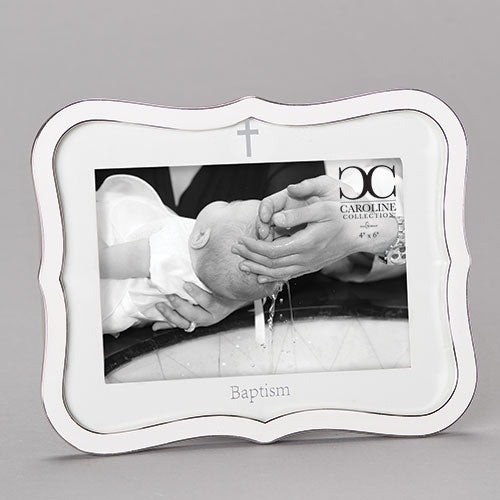 WHITE BAPTISM FRAME; HOLDS 4X6 PHOTO