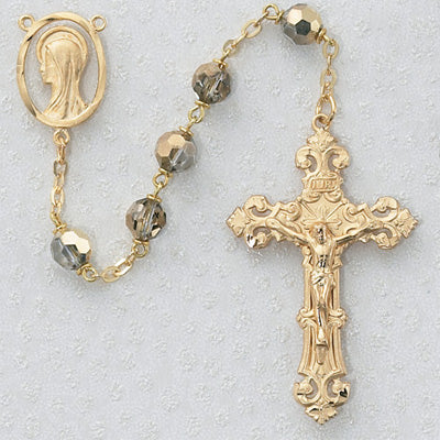 GOLD TINCUT 7MM DARK CRYSTAL ROSARY