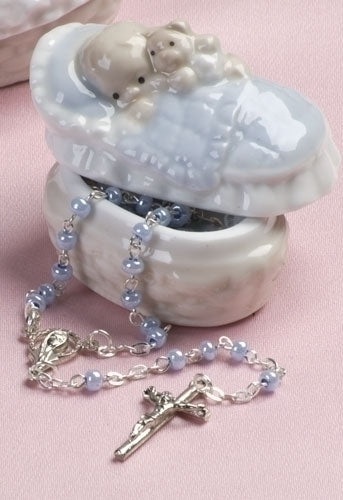 BABY BOY PORCELAIN BOX WITH ROSARY - 31008 - Catholic Book & Gift Store 