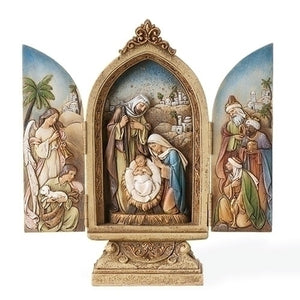 9" TRIPTYCH HOLY FAMILY W/KINGS & ANGEL