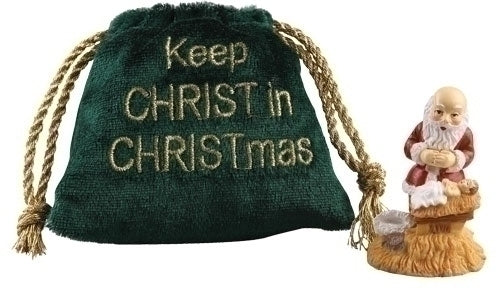 Kneeling Santa in Velvet Bag