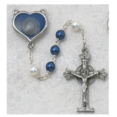 7MM PEWTER BLUE/WHITE PEARL ROSARY - 365DF