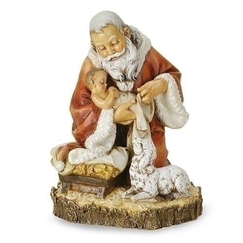 KNEELING SANTA FIGURE WITH  BARK FINISH