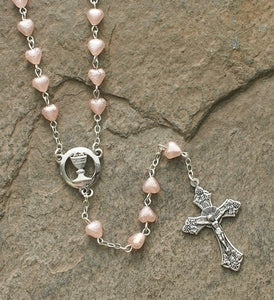 COMMUNION/PINK HEART PEARL ROSARY - 40127 - Catholic Book & Gift Store 