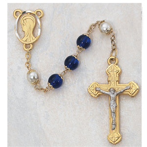 8MM BLUE/PEARL CAPPED ROSARY - 450HF