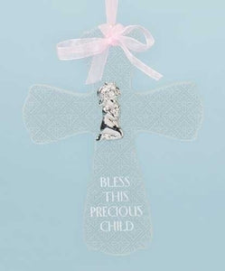 7" GIRL BABY CROSS GLASS - 48479 - Catholic Book & Gift Store 