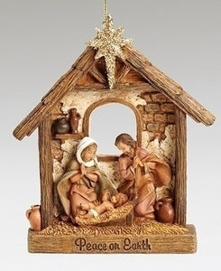 4.5" HOLY FAMILY STABLE ORNAMENT "PEACE ON EARTH" FONTANINI