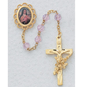 7MM GOLD ROSE ST THERESE ROSARY - 591PF