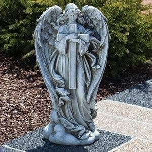 25.5"H ANGEL WITH CROSS STATUE