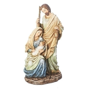 10.5" HOLY FAMILY W/PATTERN - SOFT BLUE AND IVORY