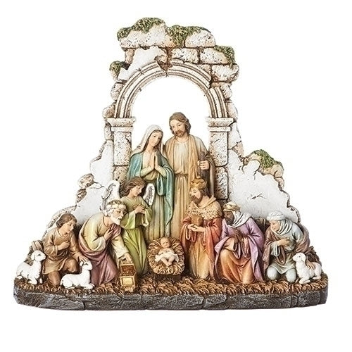 NATIVITY PLAQUE WITH KNEELING KINGS & SHEPHERD 8.5