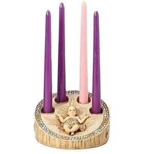 3.75"H MOSAIC ADVENT CANDLE HOLDER W/CARVED BABY JESUS