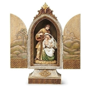 12.25"H HOLY FAMILY TRIPTYCH GOLD ACCENTS/SCENES ON DOORS