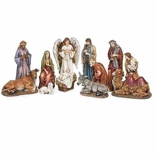 NATIVITY WITH KINGS, 4 ANIMALS, ANGEL & SHEPHERD