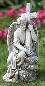 13"H SEATED MALE ANGEL W/CROSS - 65982 - Catholic Book & Gift Store 