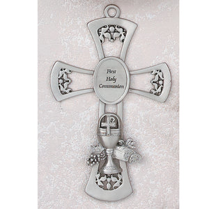 6" PEWTER WALL CROSS/FIRST COMMUNION - 75-18 - Catholic Book & Gift Store 