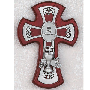 6" CHERRY CROSS WITH PEWTER CHALICE CROSS - 75-30 - Catholic Book & Gift Store 