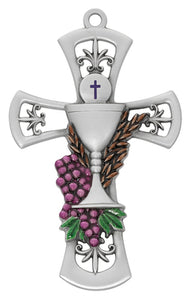 6" PEWTER CHALICE CROSS WITH ENAMEL